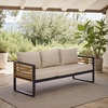 image:imageSAFAVIEH Outdoor Patio Furniture Collection  Baker 3 Seater Sofa Black amp Taupe Steel Frame with Acacia Wood Accents Cushioned Modern Patio Sofa for Garden Deck or Backyard PAT7756ABlackTaupe