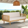 image:imageSAFAVIEH Outdoor Patio Furniture Collection  Napoli Brown amp Cream 3Seater Wooden Bench with Cushions Modern Slatted Design PAT6804AOakCream