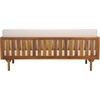 image:imageSAFAVIEH Outdoor Patio Furniture Collection  Napoli Brown amp Cream 3Seater Wooden Bench with Cushions Modern Slatted Design PAT6804ATeak BrownCream
