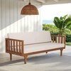 image:imageSAFAVIEH Outdoor Patio Furniture Collection  Napoli Brown amp Cream 3Seater Wooden Bench with Cushions Modern Slatted Design PAT6804ATeak BrownCream
