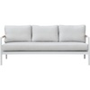 image:imageSAFAVIEH Couture Outdoor Patio Furniture Collection  Chryssa 3Seater Sofa White Aluminum Frame with Natural Teak Wood Armrests amp Beige Cushions CPT4008AWhiteBeige