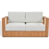 image:imageSAFAVIEH Couture Outdoor Patio Furniture Collection  Saint Lucia Natural Teak Wood Patio Loveseat with White Cushions Reeded Outdoor Loveseat CPT1073ANaturalWhite