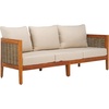 image:imageSAFAVIEH Outdoor Collection Amanda Natural Acacia Solid WoodTaupe Cushion 3Seater Sofa