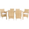 image:imageSAFAVIEH Outdoor Collection Ashwin NaturalWhite Cushion Faux Rattan Dining SetNaturalWhite