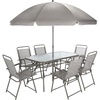 image:imageSAFAVIEH Outdoor Collection Laurenti Grey 6Chair Dining Set with Umbrella amp Table