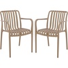 image:imageSAFAVIEH Outdoor Patio Furniture Collection  Holly Yellow Stacking Dining Armchair Set of 2 Fully Assembled Outdoor Chairs Modern Slatted Design WeatherResistant Patio Seating PAT4702ESET2Beige