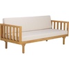 image:imageSAFAVIEH Outdoor Patio Furniture Collection  Napoli Brown amp Cream 3Seater Wooden Bench with Cushions Modern Slatted Design PAT6804AOakCream