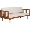 image:imageSAFAVIEH Outdoor Patio Furniture Collection  Napoli Brown amp Cream 3Seater Wooden Bench with Cushions Modern Slatted Design PAT6804ATeak BrownCream