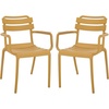 image:imageSAFAVIEH Outdoor Patio Furniture Collection  Sarah White Stacking Dining Armchair Set of 2 Fully Assembled Outdoor Chairs Modern Slatted Design WeatherResistant Patio Seating PAT4703CSET2Yellow