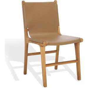 image:imageSAFAVIEH Couture Collection  Cassaphina Black Leather Dining Chair Set of 2 Top Grain Upholstered Accent Chairs with Solid Teak Wood Frame Fully Assembled SFV1610ASET2BrownNatural