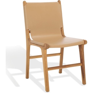image:imageSAFAVIEH Couture Collection  Cassaphina Black Leather Dining Chair Set of 2 Top Grain Upholstered Accent Chairs with Solid Teak Wood Frame Fully Assembled SFV1610ASET2TanNatural