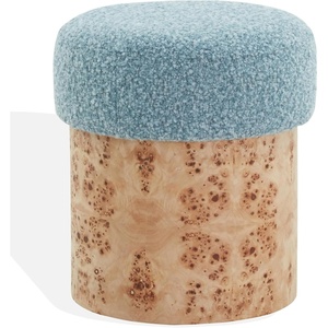 image:imageSAFAVIEH Couture Collection  Tobianna Round Beige Boucle amp Burl Wood Ottoman Modern Accent Seat Fully Assembled SFV5149BBlueBurl