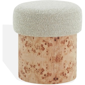 image:imageSAFAVIEH Couture Collection  Tobianna Round Beige Boucle amp Burl Wood Ottoman Modern Accent Seat Fully Assembled SFV5149BCreamBurl