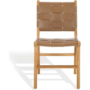 image:imageSAFAVIEH Couture Collection Cassaphina Black Woven Leather amp Black Solid Wood Dining Chair Set of 2 Fully AssembledBrownNatural