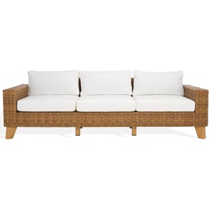 image:imageSAFAVIEH Couture Outdoor  Margarita Wicker Sofa  Brown amp White  Performance Linen amp Aluminum Frame  Ideal for Patio Deck Porch Backyard 945W x 335D x 272H CPT2102ANaturalWhite