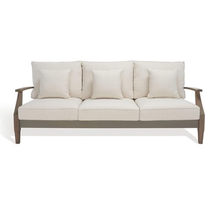 image:imageSAFAVIEH Couture Outdoor  Martinique 3Seat Sofa  Natural amp Dark Brown  Solid Wood  Slatted Coastal Design  Ideal for Patio Deck Porch Backyard 183 Seat Height CPT1013GLight GreyBeige