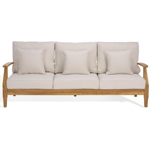 image:imageSAFAVIEH Couture Outdoor  Martinique 3Seat Sofa  Natural amp Dark Brown  Solid Wood  Slatted Coastal Design  Ideal for Patio Deck Porch Backyard 183 Seat Height CPT1013GWhiteNatural Teak