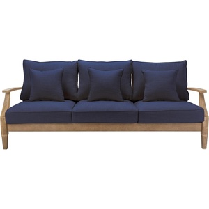 image:imageSAFAVIEH Couture Outdoor  Martinique 3Seat Sofa  Natural amp Dark Brown  Solid Wood  Slatted Coastal Design  Ideal for Patio Deck Porch Backyard 183 Seat Height CPT1013GNaturalNavy