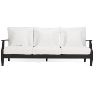 image:imageSAFAVIEH Couture Outdoor  Martinique 3Seat Sofa  Natural amp Dark Brown  Solid Wood  Slatted Coastal Design  Ideal for Patio Deck Porch Backyard 183 Seat Height CPT1013GBlack