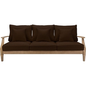 image:imageSAFAVIEH Couture Outdoor  Martinique 3Seat Sofa  Natural amp Dark Brown  Solid Wood  Slatted Coastal Design  Ideal for Patio Deck Porch Backyard 183 Seat Height CPT1013GNaturalDark Brown