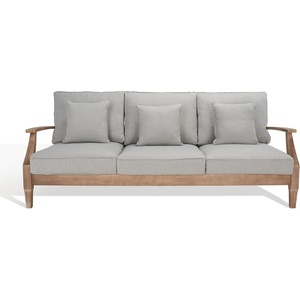 image:imageSAFAVIEH Couture Outdoor  Martinique 3Seat Sofa  Natural amp Dark Brown  Solid Wood  Slatted Coastal Design  Ideal for Patio Deck Porch Backyard 183 Seat Height CPT1013GNaturalGrey