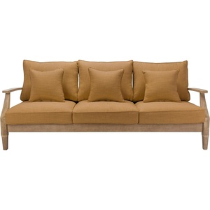 image:imageSAFAVIEH Couture Outdoor  Martinique 3Seat Sofa  Natural amp Dark Brown  Solid Wood  Slatted Coastal Design  Ideal for Patio Deck Porch Backyard 183 Seat Height CPT1013GNaturalBrown