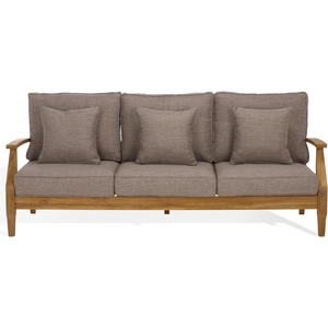 image:imageSAFAVIEH Couture Outdoor  Martinique 3Seat Sofa  Natural amp Dark Brown  Solid Wood  Slatted Coastal Design  Ideal for Patio Deck Porch Backyard 183 Seat Height CPT1013GNatural TeakTaupe