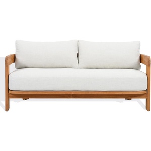 image:imageSAFAVIEH Couture Outdoor Patio Furniture Collection  Achilles Natural Teak amp White Patio Sofa Modern Outdoor Seating CPT1069AWhiteNatural Teak