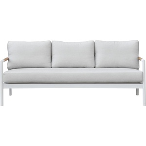 image:imageSAFAVIEH Couture Outdoor Patio Furniture Collection  Chryssa 3Seater Sofa White Aluminum Frame with Natural Teak Wood Armrests amp Beige Cushions CPT4008AWhiteBeige