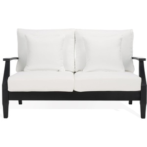 image:imageSAFAVIEH Couture Outdoor Patio Furniture Collection  Martinique Loveseat Natural Teak Solid Wood with Removable Navy Cushions CPT1012JBlackWhite