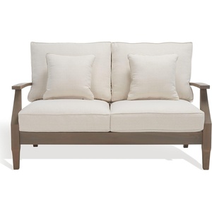 image:imageSAFAVIEH Couture Outdoor Patio Furniture Collection  Martinique Loveseat Natural Teak Solid Wood with Removable Navy Cushions CPT1012JLight GreyBeige
