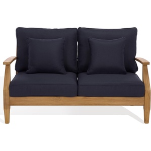 image:imageSAFAVIEH Couture Outdoor Patio Furniture Collection  Martinique Loveseat Natural Teak Solid Wood with Removable Navy Cushions CPT1012JNatural TeakNavy