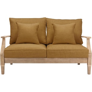 image:imageSAFAVIEH Couture Outdoor Patio Furniture Collection  Martinique Loveseat Natural Teak Solid Wood with Removable Navy Cushions CPT1012JNaturalBrown