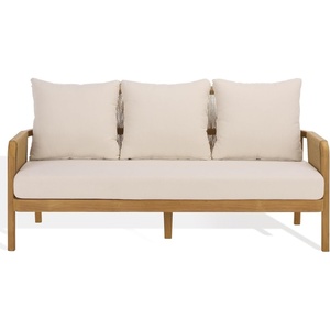 image:imageSAFAVIEH Couture Outdoor Patio Furniture Collection  Rogers Natural amp Beige Teak amp Hyacinth Sofa Modern Coastal Outdoor Seating AllWeather Cushions CPT2017ANaturalBeige