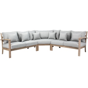 image:imageSAFAVIEH Couture Outdoor Patio Furniture Collection  Rosabecca Natural amp Beige Solid Wood Sectional Sofa Modern Outdoor Corner Couch DUP1000BNaturalLight Grey