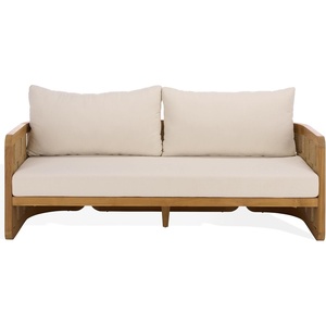 image:imageSAFAVIEH Couture Outdoor Patio Furniture Collection  Skipper Teak Natural amp Beige Solid Wood Sofa Modern Coastal WovenPanel Design Outdoor Lounge Seating CPT2011ANaturalBeige