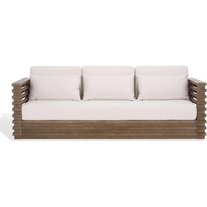 image:imageSAFAVIEH Couture Outdoor Patio Furniture Collection  Tortuga Natural Eucalyptus Patio Sofa with White Cushions Modern Seating CPT1048ANaturalWhite