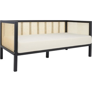 image:imageSAFAVIEH Home Collection Dune Coastal Natural Rattan 3Seater Sofa with White CushionWhiteBlack