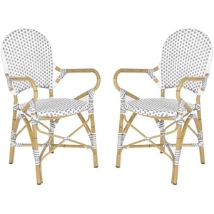 image:imageSAFAVIEH Outdoor  Hooper Stacking Arm Chair Set of 2  Black amp White  Faux Wicker amp Aluminum Frame  Bamboo Bistro Design  Ideal for Patio Deck Sunroom Dining 173 Seat Height FOX5209ESET2Grey  White