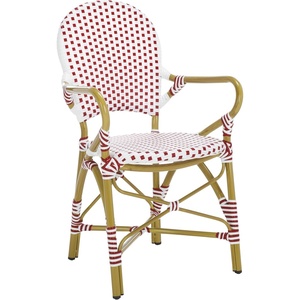 image:imageSAFAVIEH Outdoor  Hooper Stacking Arm Chair Set of 2  Black amp White  Faux Wicker amp Aluminum Frame  Bamboo Bistro Design  Ideal for Patio Deck Sunroom Dining 173 Seat Height FOX5209ESET2Red  White