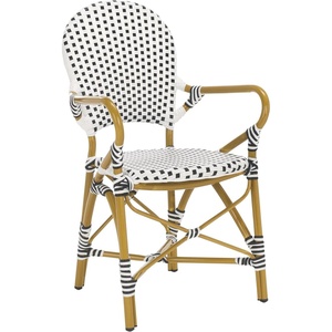image:imageSAFAVIEH Outdoor  Hooper Stacking Arm Chair Set of 2  Black amp White  Faux Wicker amp Aluminum Frame  Bamboo Bistro Design  Ideal for Patio Deck Sunroom Dining 173 Seat Height FOX5209ESET2Black  White
