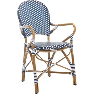 image:imageSAFAVIEH Outdoor  Hooper Stacking Arm Chair Set of 2  Black amp White  Faux Wicker amp Aluminum Frame  Bamboo Bistro Design  Ideal for Patio Deck Sunroom Dining 173 Seat Height FOX5209ESET2Navy  White