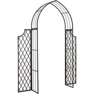 image:imageSAFAVIEH Outdoor  Jaida Garden Arbor  Rustic Blue Iron Metal  Vintage Scrollwork Trellis Design  Ideal for Garden Yard Patio Entryway 685W x 148D x 88H PAT5011ARustic Brown