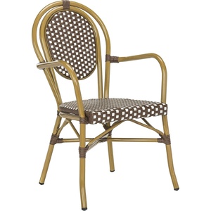 image:imageSAFAVIEH Outdoor  Rosen Bistro Arm Chair Set of 2  White Faux Wicker amp Aluminum Frame  French Bistro Curved Design  Ideal for Patio Deck Sunroom Dining Area 17 Seat Height PAT4014DSET2Brown  White