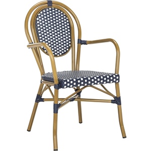 image:imageSAFAVIEH Outdoor  Rosen Bistro Arm Chair Set of 2  White Faux Wicker amp Aluminum Frame  French Bistro Curved Design  Ideal for Patio Deck Sunroom Dining Area 17 Seat Height PAT4014DSET2Navy  White