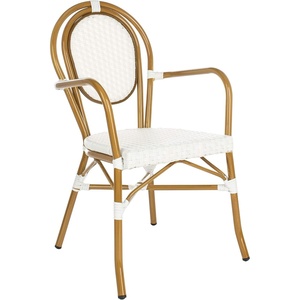 image:imageSAFAVIEH Outdoor  Rosen Bistro Arm Chair Set of 2  White Faux Wicker amp Aluminum Frame  French Bistro Curved Design  Ideal for Patio Deck Sunroom Dining Area 17 Seat Height PAT4014DSET2White