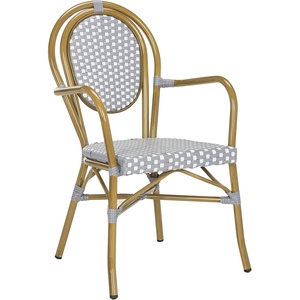 image:imageSAFAVIEH Outdoor  Rosen Bistro Arm Chair Set of 2  White Faux Wicker amp Aluminum Frame  French Bistro Curved Design  Ideal for Patio Deck Sunroom Dining Area 17 Seat Height PAT4014DSET2Grey  White