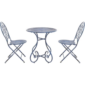 image:imageSAFAVIEH Outdoor Collection Adriel Victorian Rustic Brown Wrought Iron 3Piece Bistro SetMossy Blue