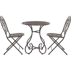 image:imageSAFAVIEH Outdoor Collection Adriel Victorian Rustic Brown Wrought Iron 3Piece Bistro SetRustic Brown