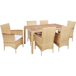 image:imageSAFAVIEH Outdoor Collection Ashwin NaturalWhite Cushion Faux Rattan Dining Set